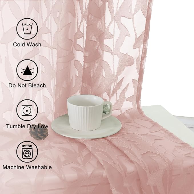 Lecloud Leia Clip Blush Pink Sheer Curtains 84 Inch Length 2 Panels, Jacquard - Image 8