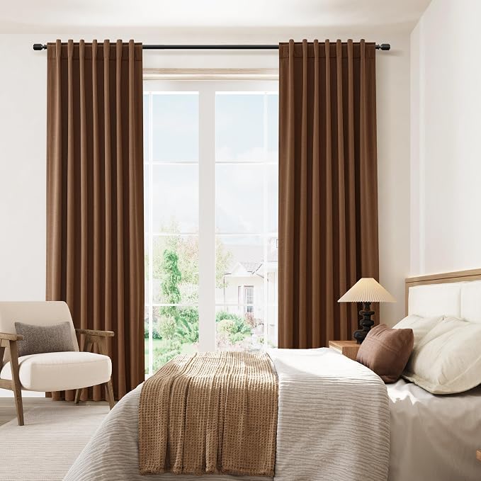 Guken Caramel Brown 100% Blackout Linen Curtains 96 Inch Length 2 Panels Set - Image 8