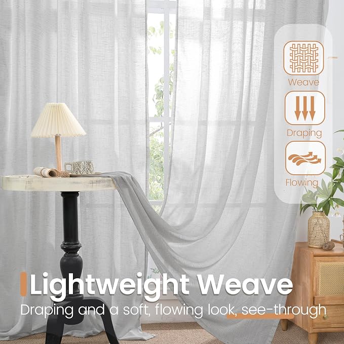 BGment Light Grey Linen Curtains 90 Inch Length - Image 4