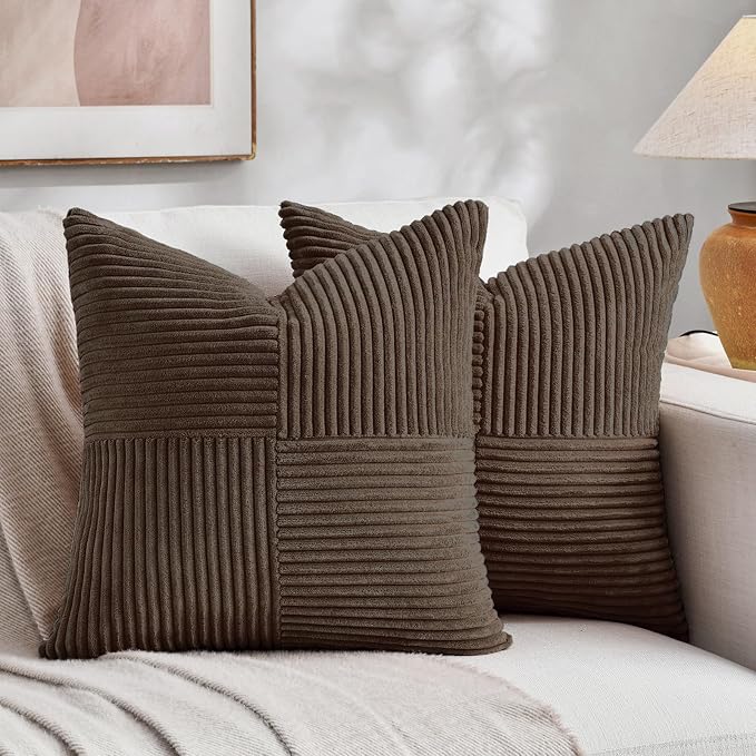 Fancy Homi 2 Packs Dark Brown Decorative Throw Pillow Covers 18x18 Inch by Fancy+Homi