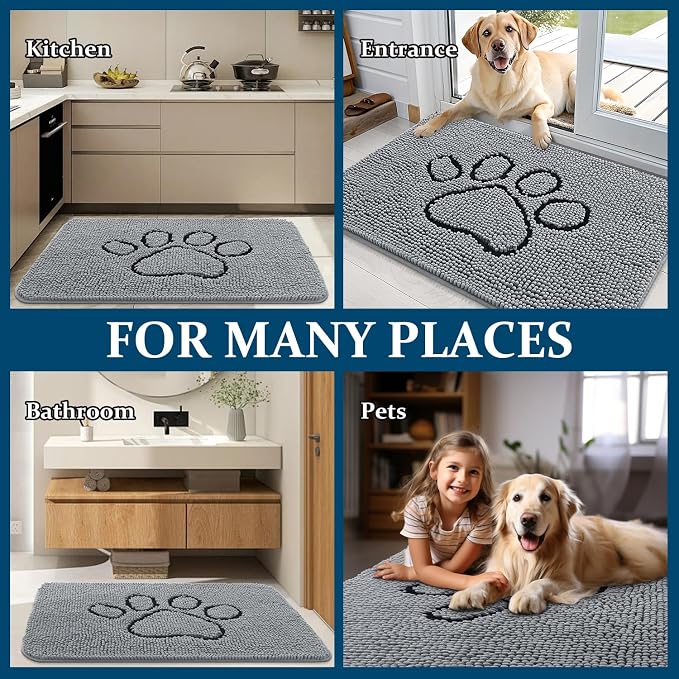OLANLY Dog Door Mat for Muddy Paws 34x21, Paw Print Design, Absorbs Moisture - Image 8
