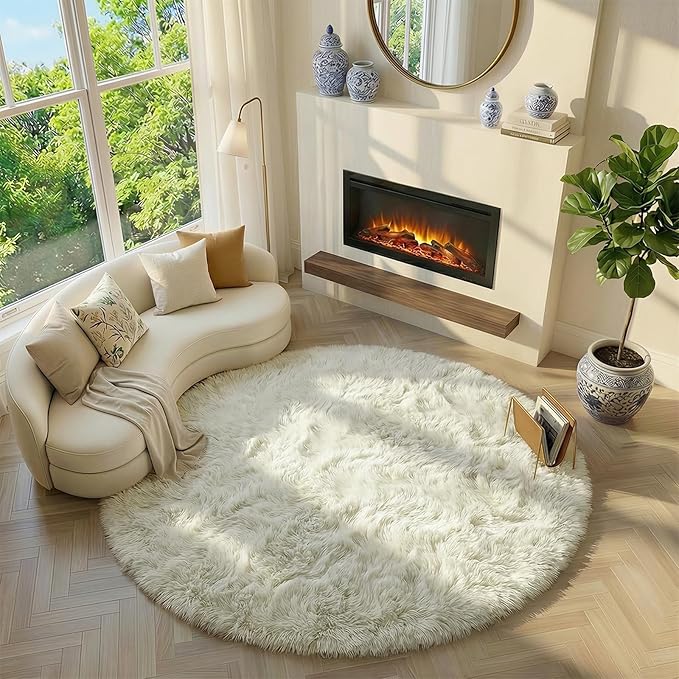 Amdrebio Ivory White Round Circle Rug 6Ft - Image 5