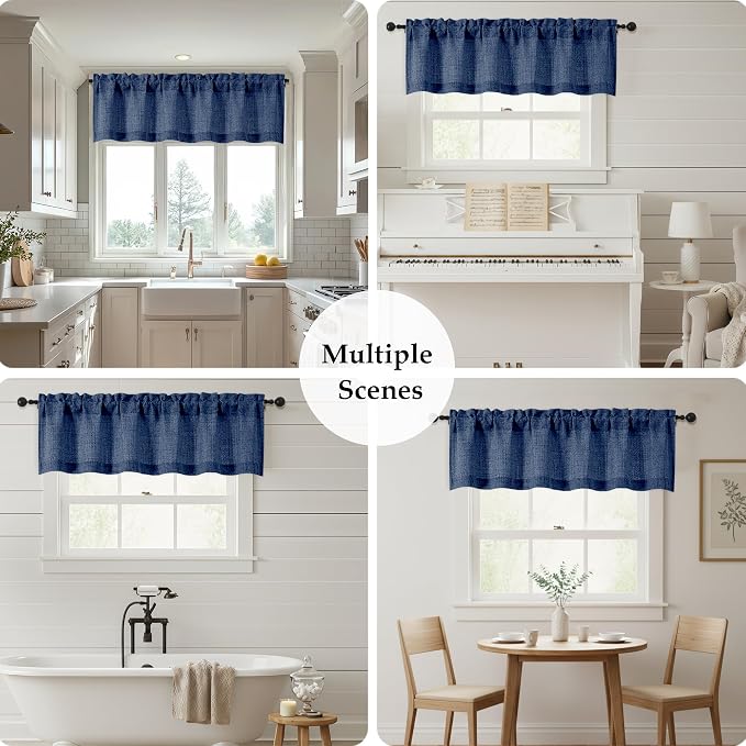 OWENIE Navy Blue Valances for Windows 1 Pcs, Light Filtering Textured Farmhouse - Image 7