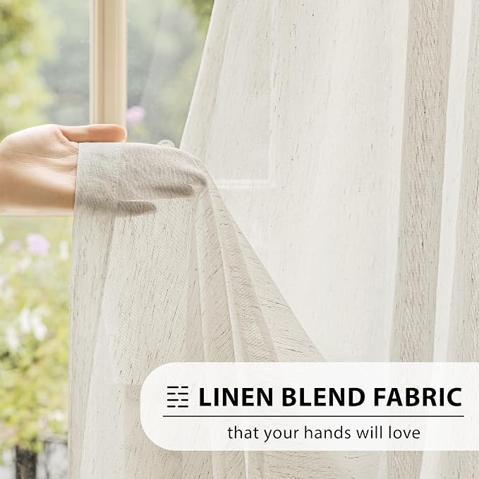FMFUNCTEX Linen Sheer Curtains for Bedroom, Natural Flax Blend Window Draperies - Image 3