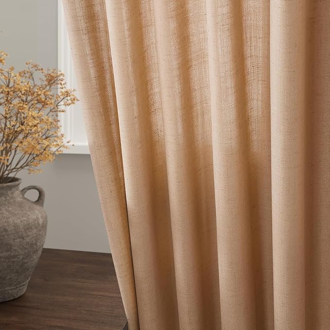 Nanspring Camel Linen Curtains for Living Room 92 Inches Long Back Tab and Rod - Image 9