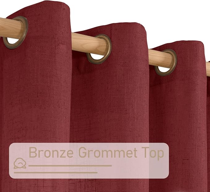 LAMIT Burgundy Red Semi Sheer Linen Curtains 45 Inches Long, Light Filtering - Image 4