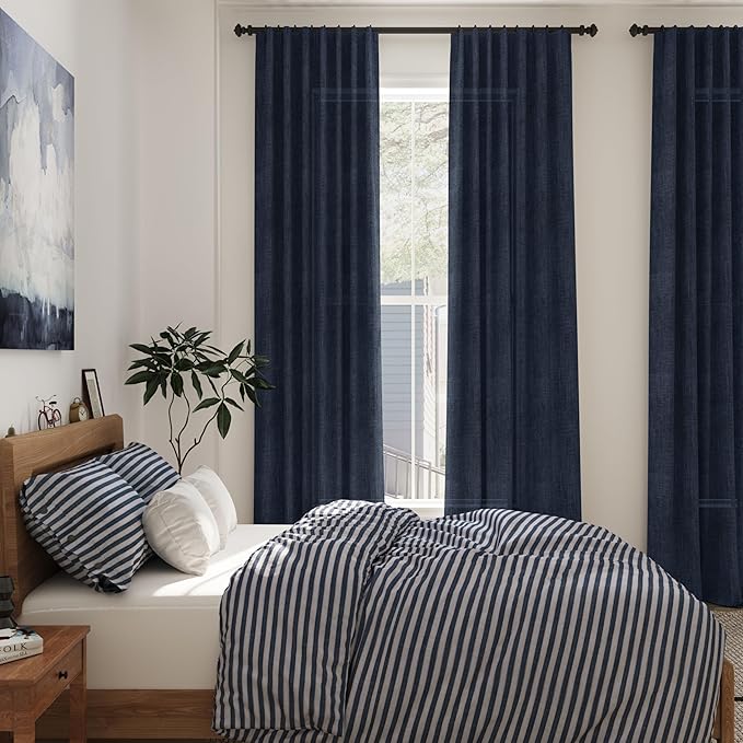 Nanspring Navy Blue Linen Curtains - Image 7