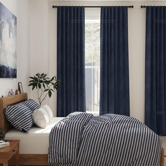 Navy Blue Linen Curtains 96 inches Long - Image 7