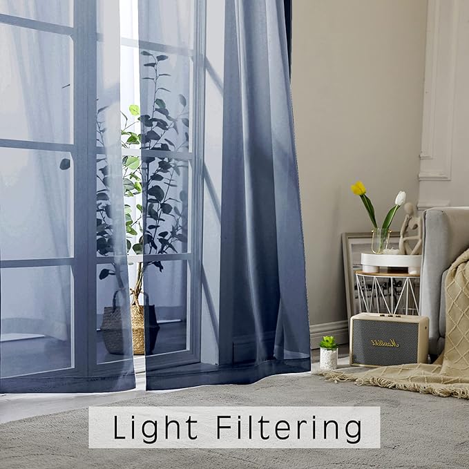 OWENIE Blue Sheer Curtains, Sheer Curtains 63 inch Length 2 Panels Set - Image 2