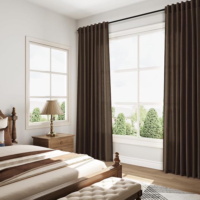Nanspring Chocolate Linen Blend Light Filtering Back Tab Curtains 96 Inches Long - Image 8