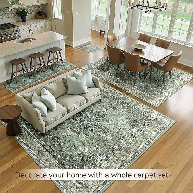 Area Rugs 4'x6' Washable Non-Slip, Floral Vintage Distress Print Pattern - Image 4