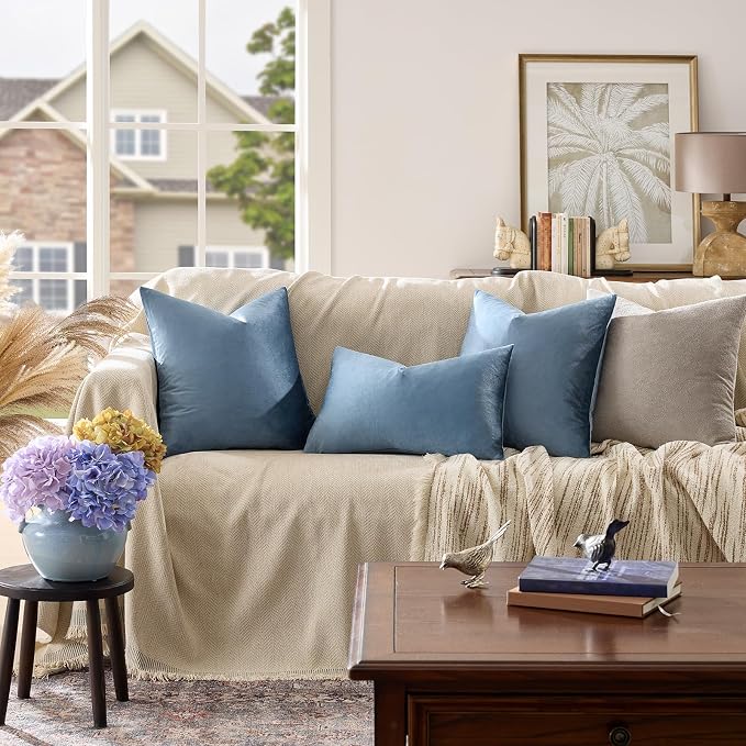 GIGIZAZA Decorative Throw Pillow Covers 16x16, Velvet Sofa Boho Cushion Pillows - Image 2