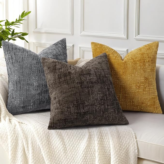 decorUhome Dark Brown Chenille Throw Pillow Covers 16x16 Set of 2 Textured Soft - Image 4
