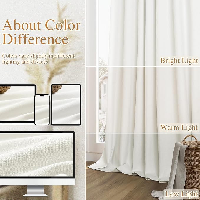 Guken 100% Blackout Linen Curtains 42 Inch Wide by 96 Inch 2 Panels Set - Image 7