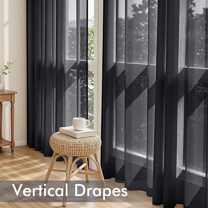 MIULEE Black Sheer Curtains 102 Inches Long 4 Panels Set, Light Filtering Rod - Image 5