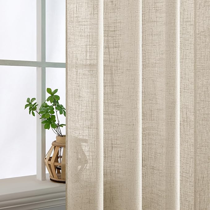 MIULEE Beige Linen Curtains 63 Inch Length 2 Panels - Image 5