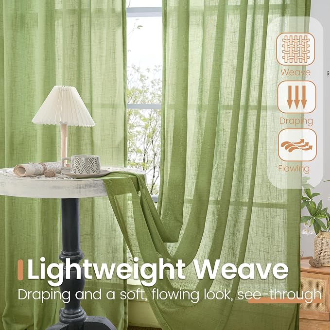 BGment Green Linen Curtains 45 Inch Length - Image 4