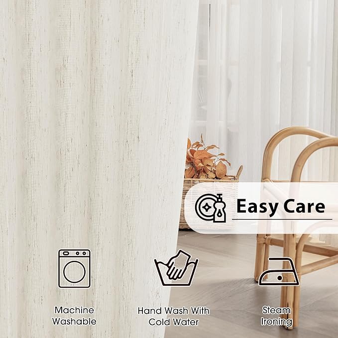 FMFUNCTEX Linen Sheer Curtains for Living Room, Natural Flax Blend Window - Image 8
