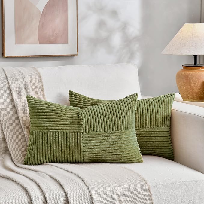 Fancy Homi 2 Packs Moss Green Lumbar Decorative Throw Pillow Covers 16x26 Inch - Image 5