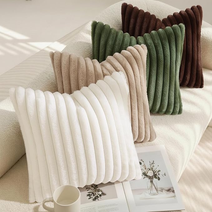 decorUhome Cozy Faux Fur Throw Pillow Covers 16x16 Set of 2 Decorative Soft - Image 5