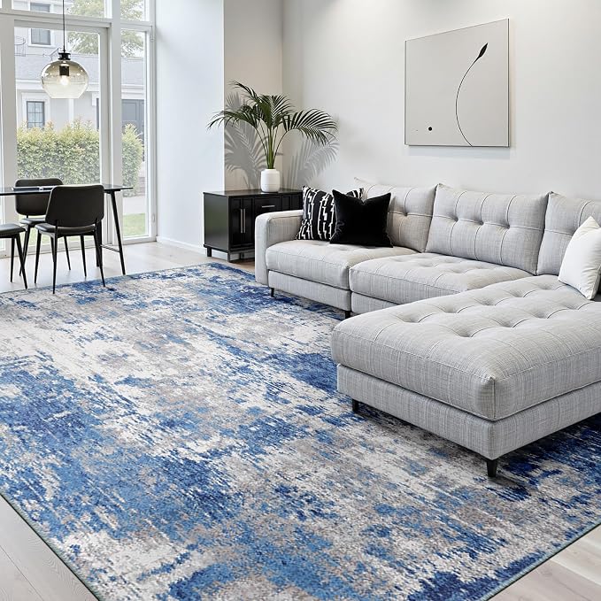 Washable Area Rugs 10'x14' Non-Slip Modern Abstract Soft - Image 2