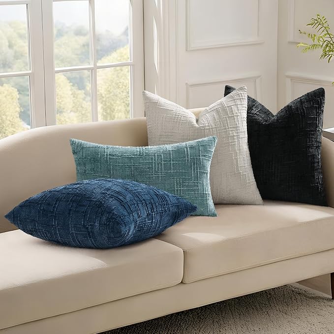 decorUhome Summer Teal Chenille Throw Pillow Covers 20x20 Set of 2 Textured - Image 6