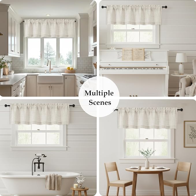 OWENIE Natural Valances for Windows 1 Pcs, Light Filtering Textured Farmhouse - Image 7