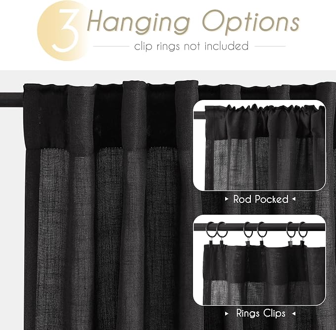 Black Linen Curtains 132 inches Long - Image 2