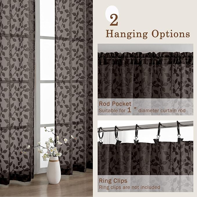 Chyhomenyc Chocolate Sheer Curtains 84 Inch Length 2 Panels Set, Light - Image 5