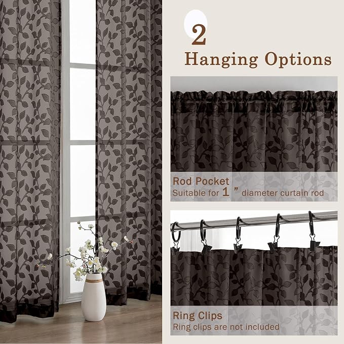 Chyhomenyc Chocolate Sheer Curtains 84 Inch Length 2 Panels Set, Light - Image 5