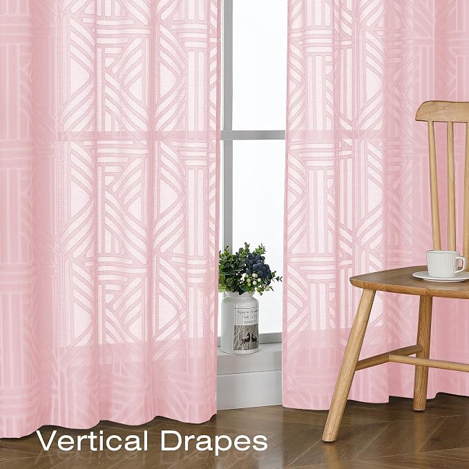 Simplebrand Blush Semi Sheer Curtains 54 Inch Length 2 Panels, Geometric - Image 5