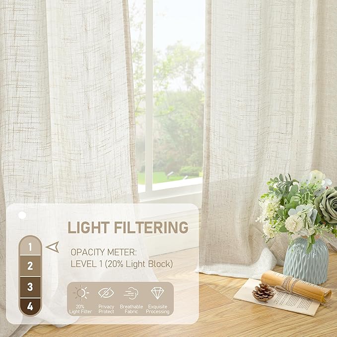 LAMIT 102 inch Long Linen Curtains 2 Panels - Image 4