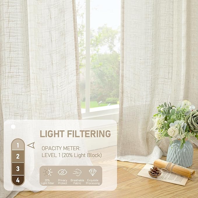 LAMIT Natural Linen Semi Sheer Curtains 63 Inch - Image 4