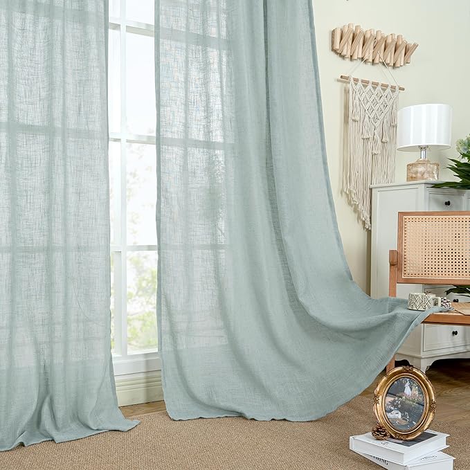 LAMIT Semi Sheer Linen Curtains 48 Inch Length, Light Filtering Panels Back Tab - Image 9