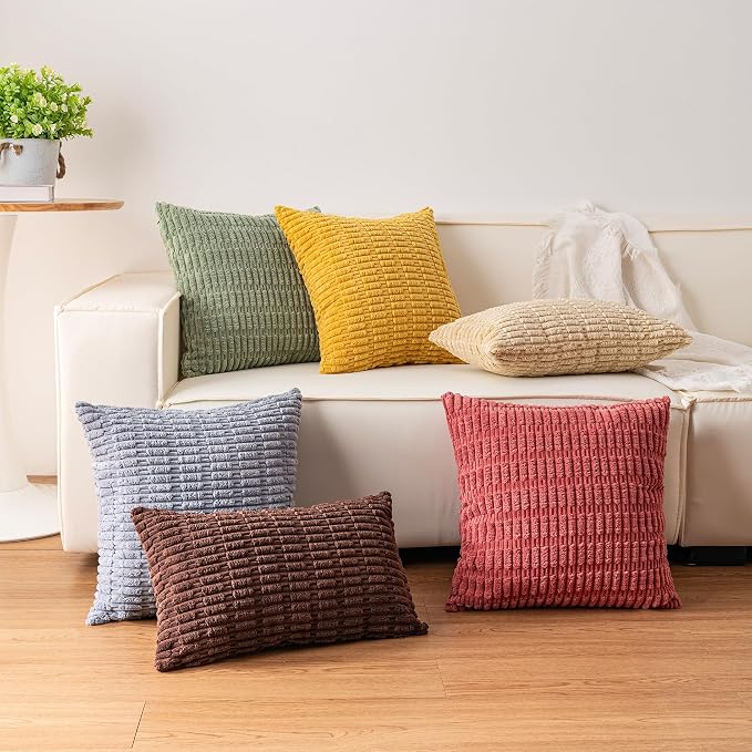 Pack of 2 Corduroy Decorative Throw Pillow Covers 12x20 Inch Soft Striped - Image 7