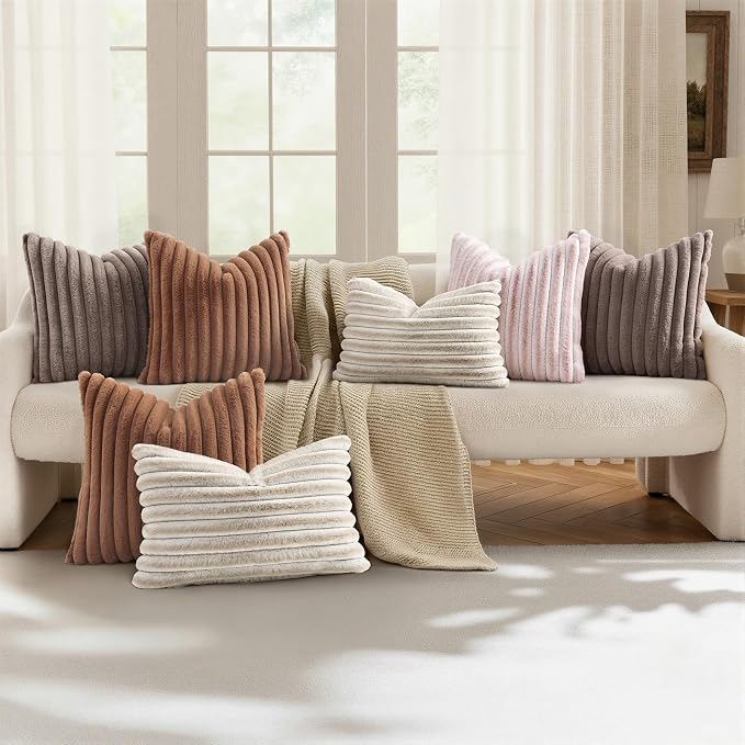 decorUhome Cozy Faux Fur Throw Pillow Covers 22x22 Set of 2 Decorative Soft - Image 5