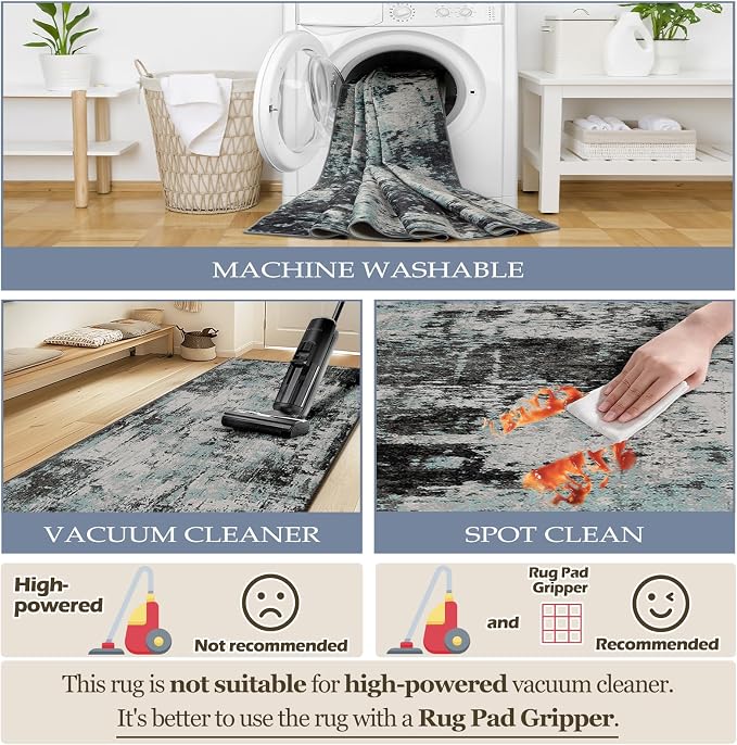 Washable Area Rugs 4ft Non-Slip Modern Abstract Soft - Image 5