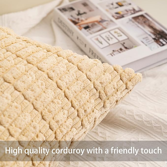 Pack of 2 Corduroy Decorative Throw Pillow Covers 12x20 InchSoft Boho Striped - Image 2