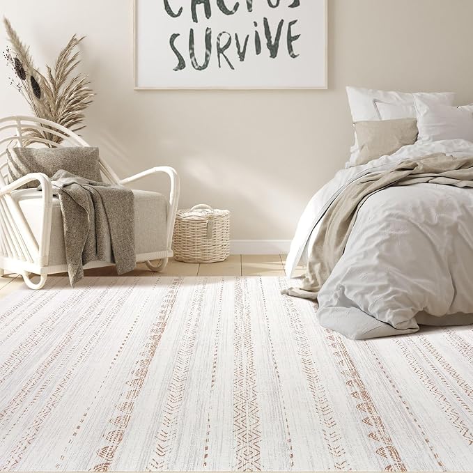 Nakagishi Area Rugs 9x12 Living Room: Washable Boho Large Neutral Modern Soft - Image 6
