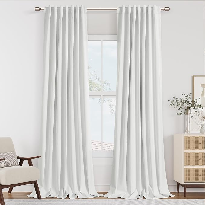 Guken White 100% Blackout Linen Curtains 102 Inch Length 2 Panels Set by Guken