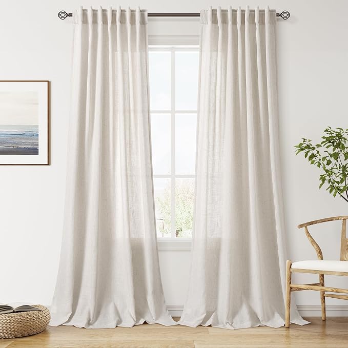 Nanspring Pearl White Linen Curtains 120 Inches Long by Nanspring