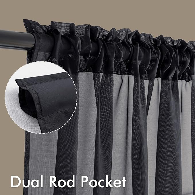 MIULEE Black Sheer Curtains 63 Inches Long, 4 Panels Set, Light Filtering - Image 3