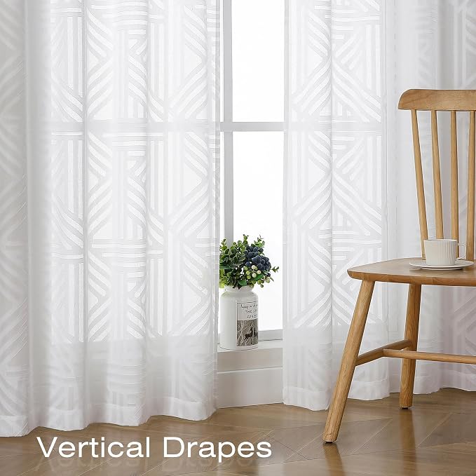 Simplebrand Semi Sheer White Curtains 63 Inch Length 2 Panels, Light Filtering - Image 5