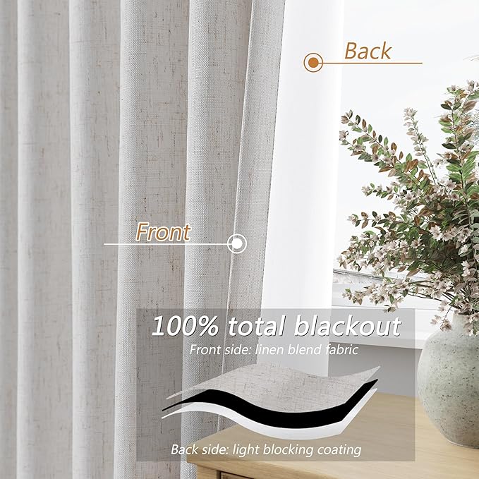 Guken Natural Extra Long 100% Black Out Curtains 120 Inch Length 2 Panels Set - Image 4