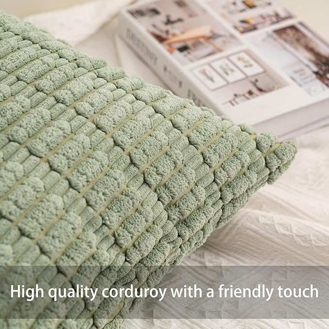 Pack of 2 Corduroy Decorative Throw Pillow Covers 26x26 InchSoft Striped Pillow - Image 2