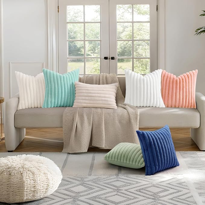 decorUhome Summer Cozy Faux Fur Throw Pillow Covers 16x16 Set of 2 Decorative - Image 7