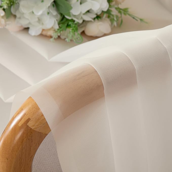 Chyhomenyc Cream Sheer Curtains 36 inch Length 2 Panels Set, Light Filtering - Image 7