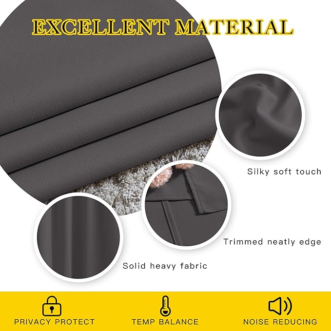 NICETOWN Grey Kitchen Curtains for Windows, Grommet Thermal Insulated Solid - Image 5
