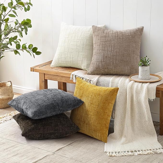 decorUhome Dark Grey Chenille Throw Pillow Covers 18x18 Set of 2 Textured Soft - Image 5