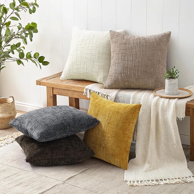 decorUhome Oatmeal Chenille Euro Sham Throw Pillow Covers 22x22 Set of 2 - Image 6